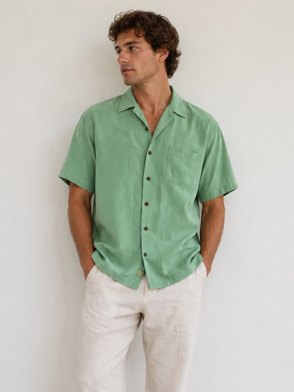 Tommy Bahama 100% Silk Button-Up Shirt – Mint Green Hawaiian Resortwear